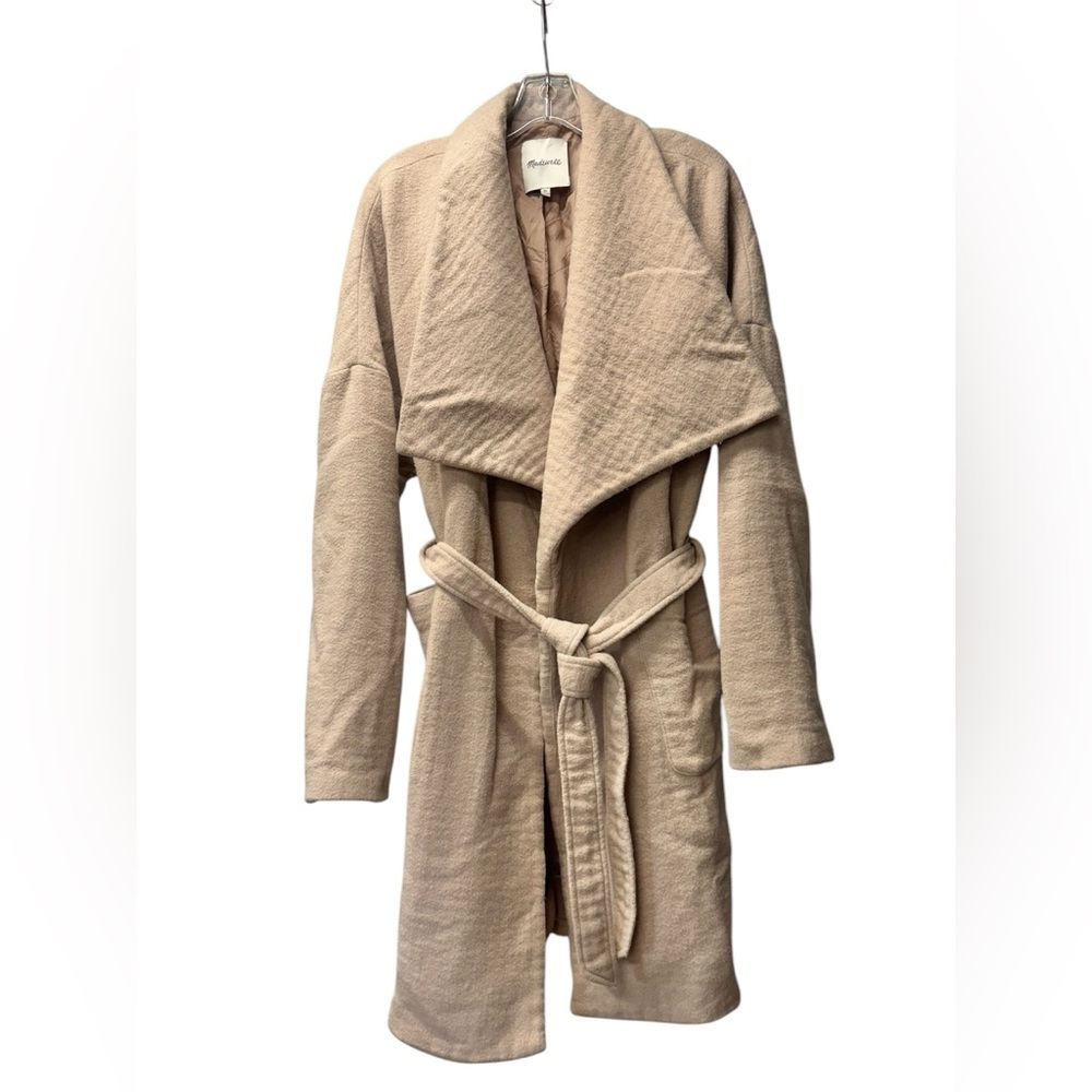 Madewell Long Coat Delancey Belted Wool Blend Blush Size XL Neutral